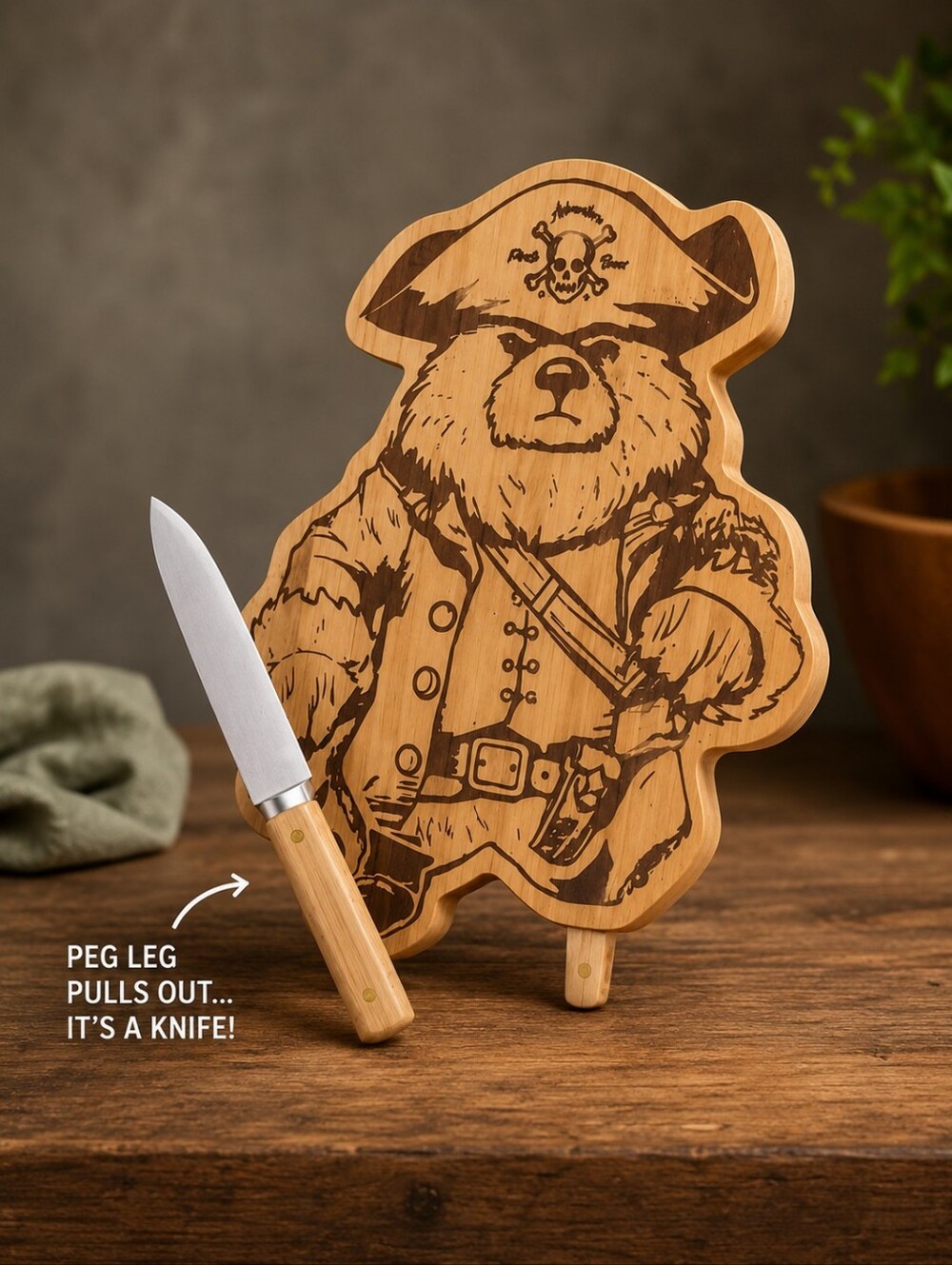 Pirate Bear Cutting Board & Knife Set